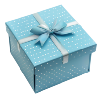 ai generiert Licht Blau Polka Punkt Geschenk Box mit Bogen auf transparent Hintergrund - - Lager png. png