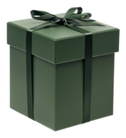 AI generated Solid green gift box with elegant bow on transparent background - stock png. png