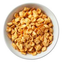 AI generated Bowl of crispy wheat cereal squares on transparent background - stock png. png