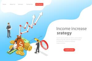 Isometric flat vector landing page template of income increase strategy.