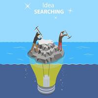 Isometric flat vector concept of idea search, searching for new ideas solutions.