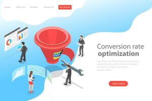 Isometric flat vector landing page template of conversion rate optimization.