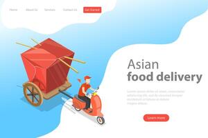 Isometric flat vector landing page template of asian food delivery.