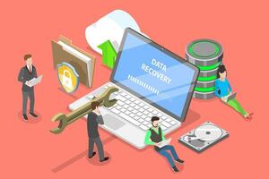 Isometric flat vector concept of data recovery services, data backup.