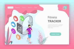 Isometric flat vector landing page template of fitness tracker, smart watch.