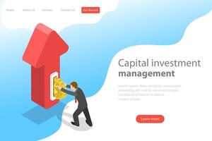 Flat isometric vector landing page template of financial investment.