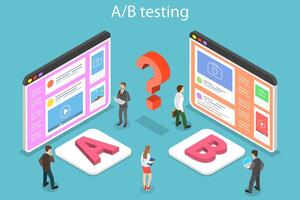 Isometric flat vector concept of AB testing, split test, AB comparison.