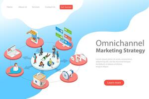 Isometric flat vector landing page template of omnichannel.