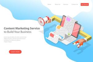 Isometric flat vector landing page template of content strategy.