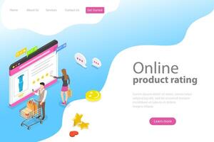 Isometric flat vector landing page template of product rating.