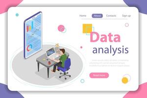 Flat isometric vector concept of business statistics and analytics.