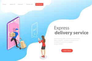 Isometric flat vector landing page template of express delivery service.