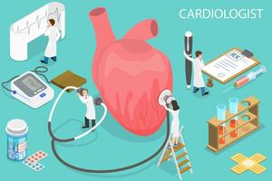 3d isométrica plano vector conceptual ilustración de cardiólogo.