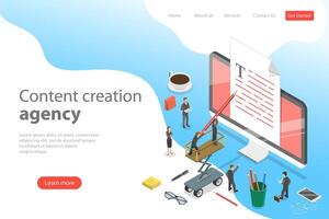 plano isométrica vector aterrizaje página modelo de contenido creando, redacción de textos publicitarios