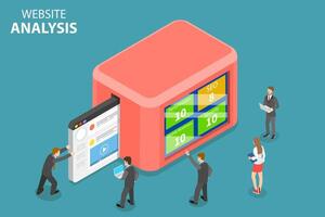 plano isométrica vector concepto de sitio web datos análisis, web analítica.