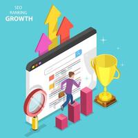 Flat isometric vector concept of seo ranking growth, web analytics.