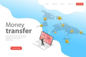 Isometric flat vector landing page template of financial transaction.