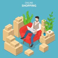 Flat isometric vector concept of easy shopping, ecommerce, online store.