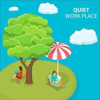 3D Isometric Flat Vector Conceptual Illustration of Quiet Workplace.