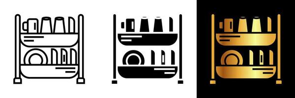 A practical and organized icon representing a dish rack, epitomizing kitchen orderliness, culinary convenience, and efficient drying for clean and tidy dishware. vector