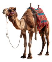 AI generated Decorated camel with traditional saddle on transparent background - stock png. png