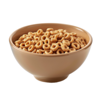 AI generated Tan bowl filled with honey oat cereal rings on transparent background - stock png. png