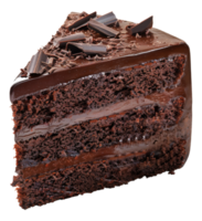 ai gerado rico chocolate bolo fatia com aparas de madeira em topo em transparente fundo - estoque png. png