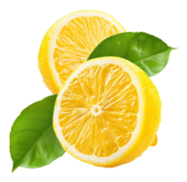 AI generated Fresh lemon slices with green leaves on transparent background - stock png. png