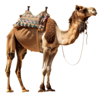 AI generated Decorated camel with traditional saddle on transparent background - stock png. png