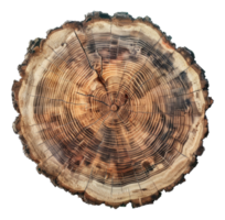 AI generated Cross-section of a tree trunk showing annual growth rings on transparent background - stock png. png