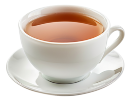 AI generated Tea in a white cup and saucer on transparent background - stock png. png