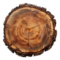 AI generated Cross-section of a tree trunk showing annual growth rings on transparent background - stock png. png