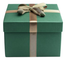 AI generated Solid green gift box with elegant bow on transparent background - stock png. png