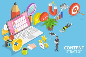 3D Isometric Flat Vector Conceptual Illustration of Content Strategy.