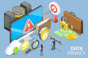 3D Isometric Flat Vector Conceptual Illustration of Data Protection Privacy.