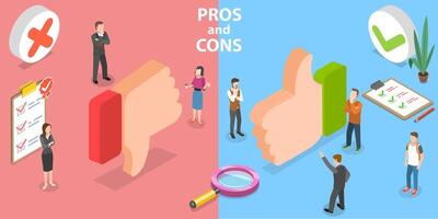 3D Isometric Flat Vector Conceptual Illustration of Pros and Cons.