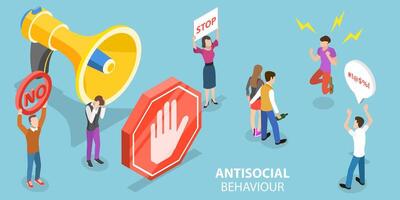 3D Isometric Flat Vector Conceptual Illustration of Antisocial Behaviour.