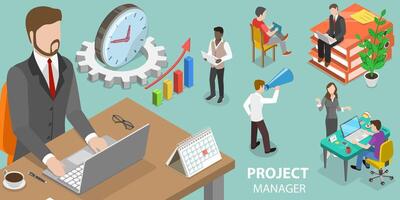 3D Isometric Flat Vector Conceptual Illustration of Project Management.