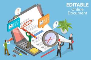 3D Isometric Flat Vector Conceptual Illustration of Editable Online Document.