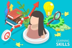 3D Isometric Flat Vector Conceptual Illustration of Learning Skills Development.