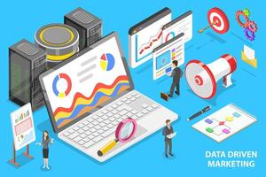 3D Isometric Flat Vector Conceptual Illustration of Data Driven Marketing.