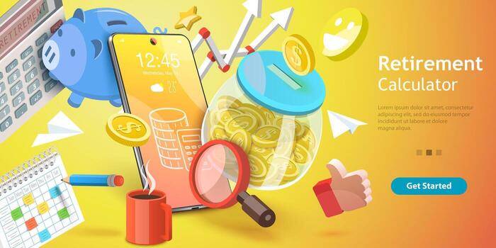 3d vector conceptual ilustración de Jubilación calculadora.