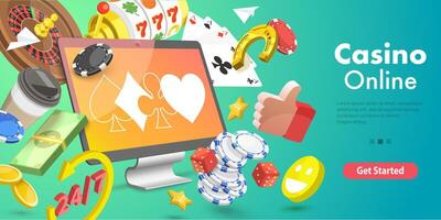 3D Isometric Flat Vector Conceptual Illustration of Online Gambling Platform.