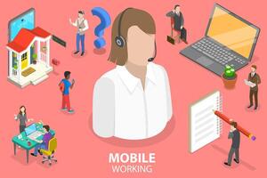 3D Isometric Flat Vector Conceptual Illustration of Mobile Working, Online Job.