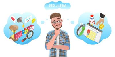 Vector Conceptual Illustration of SEO vs SEM.