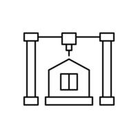 Printing modular house construction, line icon. Building home from prefabricated panels. Modern prefab fast technology in building and architecture. Editable stroke. Vector outline illustration