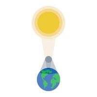 Solar eclipse. Sun, moon and earth in a row. Eclipse phase with formation total umbra and particle penumbra. Vector illustration