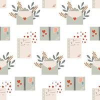 Seamless pattern with envelope with flowers and hearts. Love message, confession of feelings, background vector