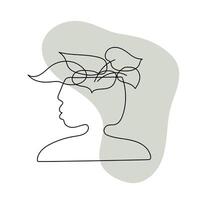 Boho stylized hand drawn flower in a vase in the style of a head or face. Element for logo, business card, booklet vector