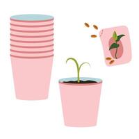 Seedling, pot with sprout from seeds. Growing plant, gardening vector